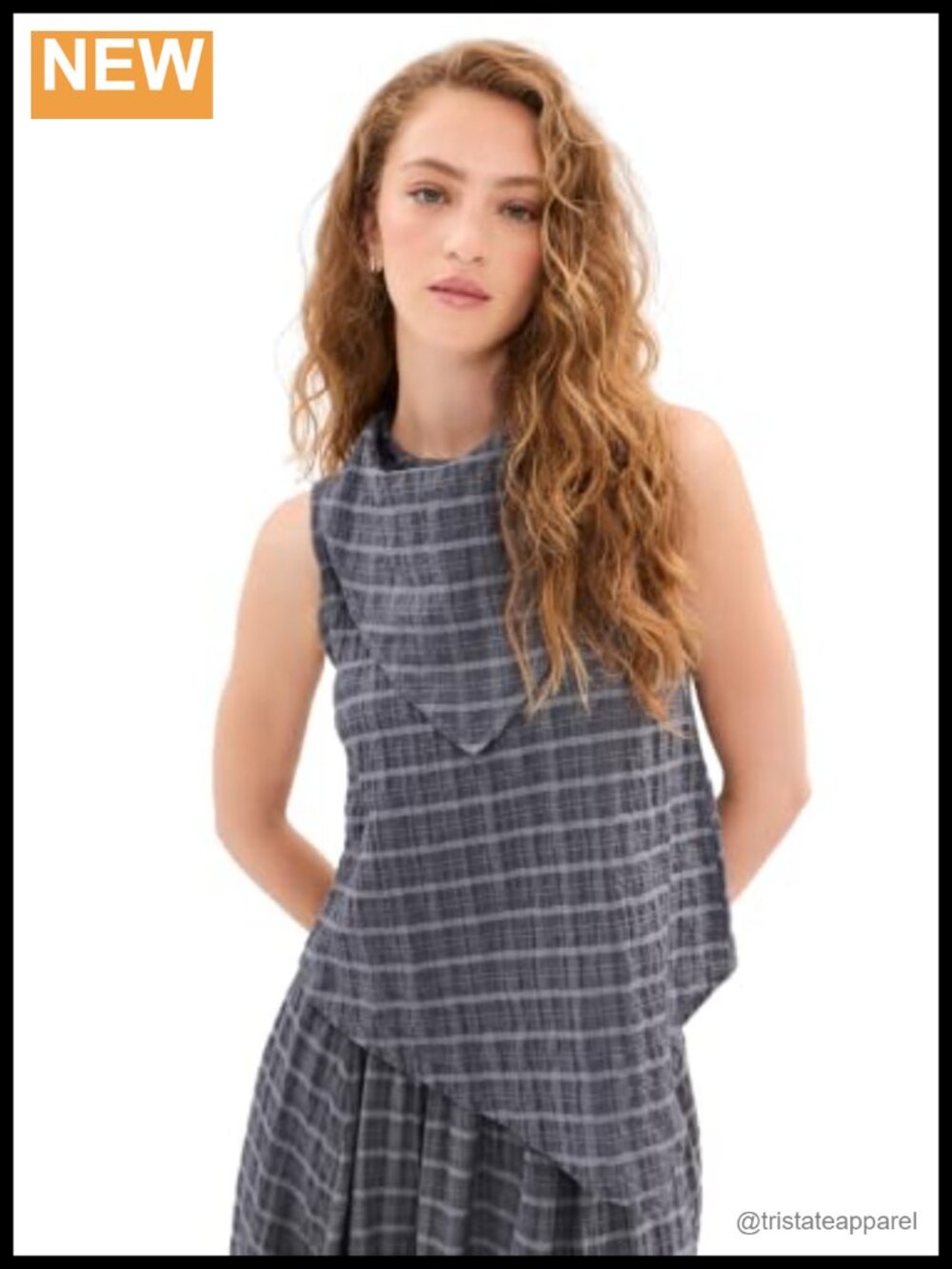 LE BOP Riley Blouse Women's Lightweight Plaid Blouse Sleeveless